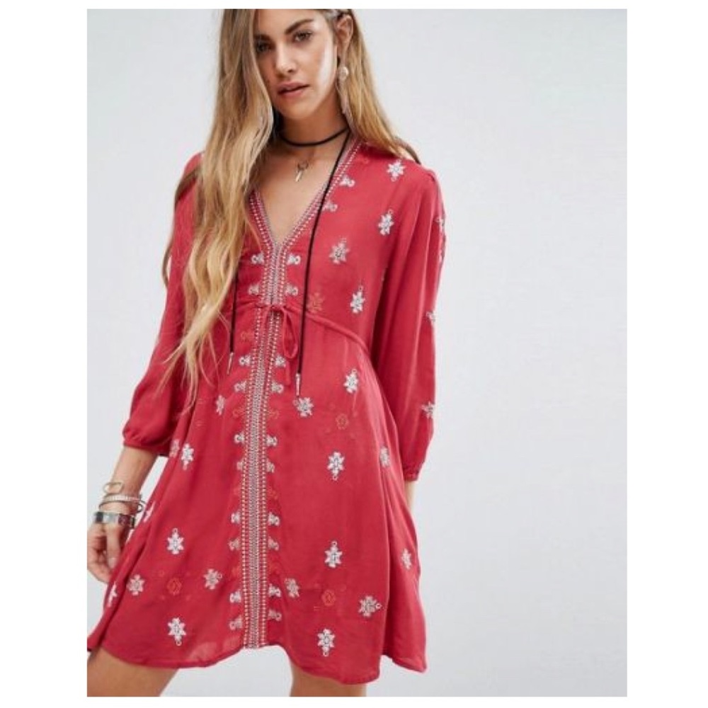 Free people embroidered star gazer tunic dress XS